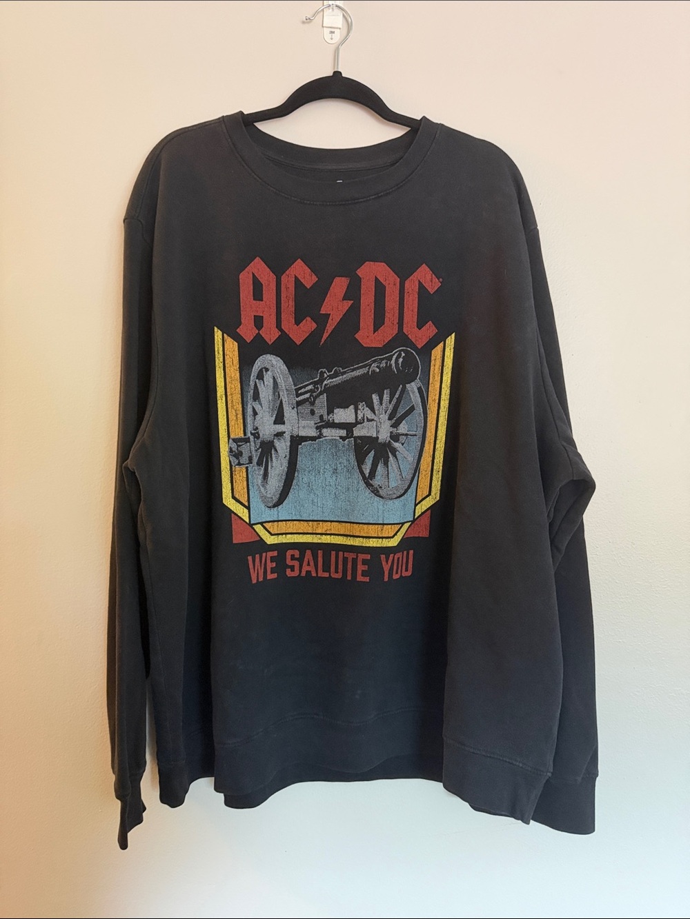 AC/DC Black Crewneck Sweater with Red and Yellow Graphic